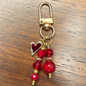 New handmade Elegant bag charm / zipper pull Gold and Red Heart Charm Keychain